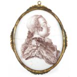 18th century Bilston enamel pendant plaque, transfer printed with a portrait of William Augustus,