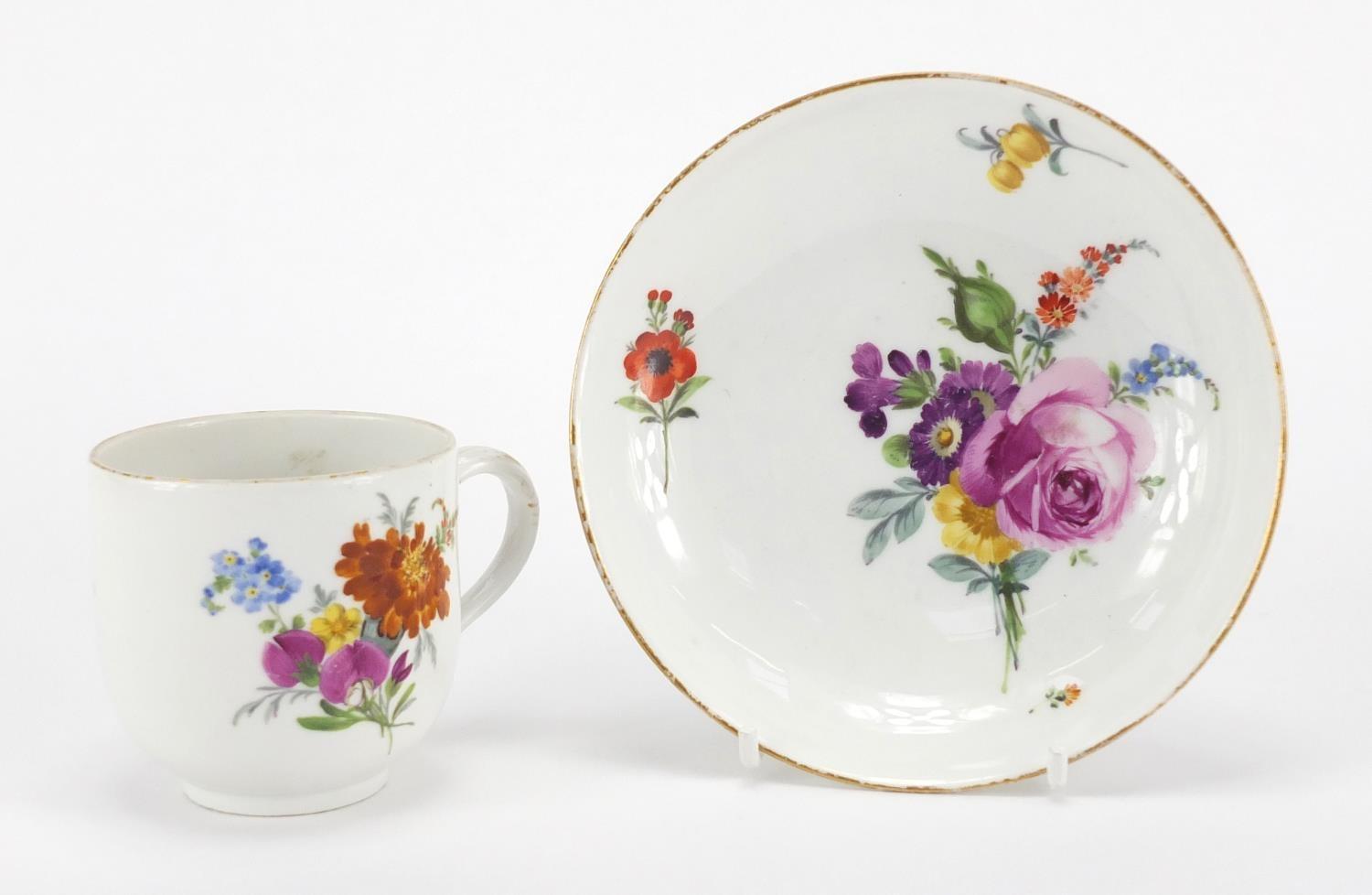 Meissen porcelain cup and saucer, hand painted with flowers, the cup 7cm high : For further - Image 3 of 5