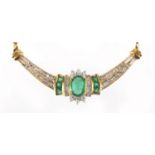 18ct gold emerald and diamond necklace, 40cm in length, approximate weight 5.0g : For further
