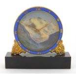 Vintage desk clock hand painted with Jungfrau, Switzerland, 6.5cm high : For extra condition reports