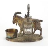 Novelty silver plated goat cruet, with glass bottles, 13cm high : For extra condition reports please