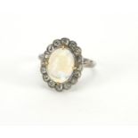 18ct gold cabochon opal and diamond ring, size N, approximate weight 4.4g : For extra condition