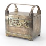 Art Nouveau WMF silver plated casket, cast in relief with a classical scenes, impressed marks to the