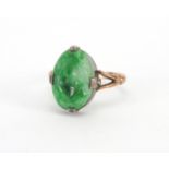 Chinese unmarked gold and green jade ring, size L, approximate weight 2.5g : For extra condition