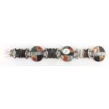 Scottish unmarked silver and agate bracelet, 19cm in length, approximate weight 30.0g : For extra