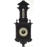 Black Forest style wall barometer/thermometer, with brass columns, 67cm high : For extra condition