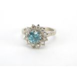 18ct white gold blue stone and diamond flower head ring, size L, approximate weight 5.0g : For extra