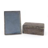 Rectangular silver cigar box and rectangular silver photo frame, the box H M Birmingham 1903, 17cm