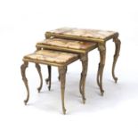 Nest of three brass and onyx occasional tables, the largest 45cm H x 51cm W x 31cm D : For extra