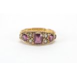 Victorian 15ct gold purple stone and pearl ring, Birmingham 1873, size N, approximate weight 2.