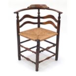 Antique carved oak corner chair, with cane seat, 80cm high : For extra condition reports please