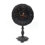 Victorian Papier-mâché tilt top occasional table, with Mother of Pearl inlay, hand painted with