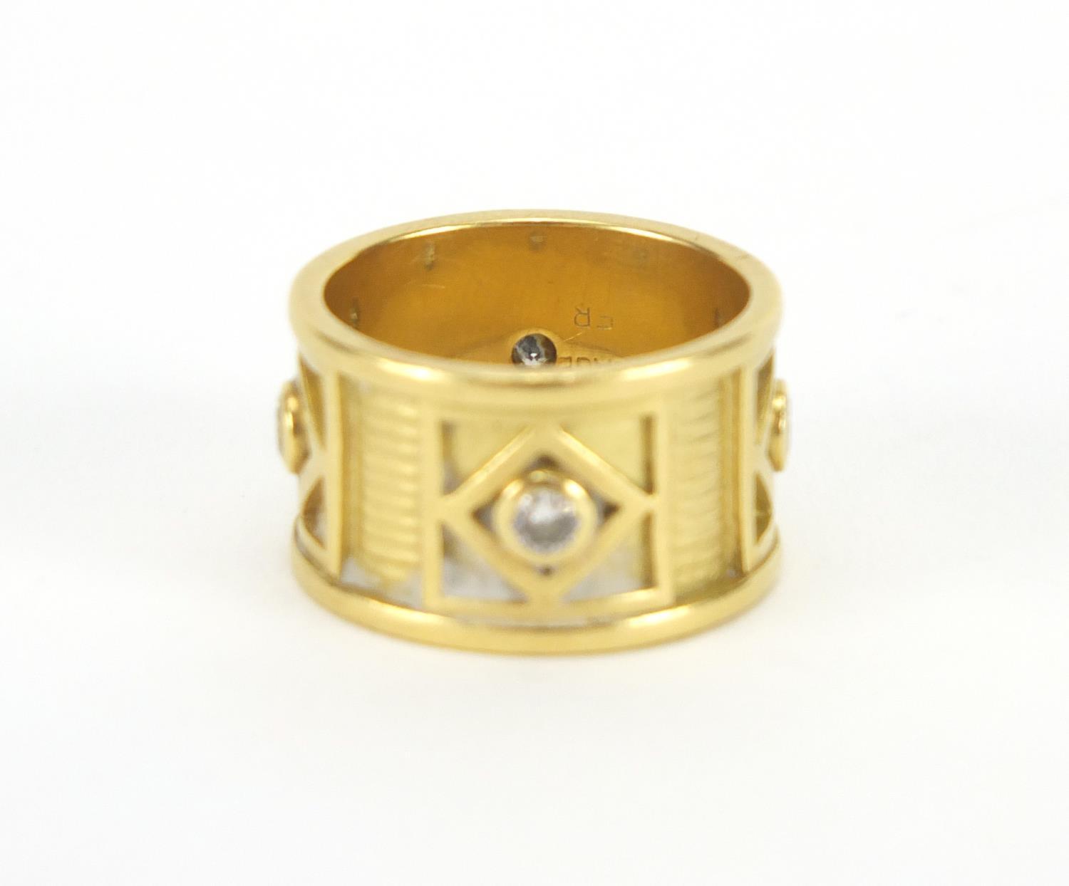 Designer 18ct gold diamond ring, stamped Gage FR, size O, approximate weight 10.7g : For extra - Image 3 of 4