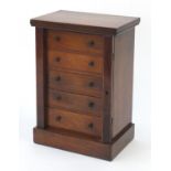 Victorian inlaid mahogany five drawer Wellington chest of small proportions, 50cm H x 35cm W x