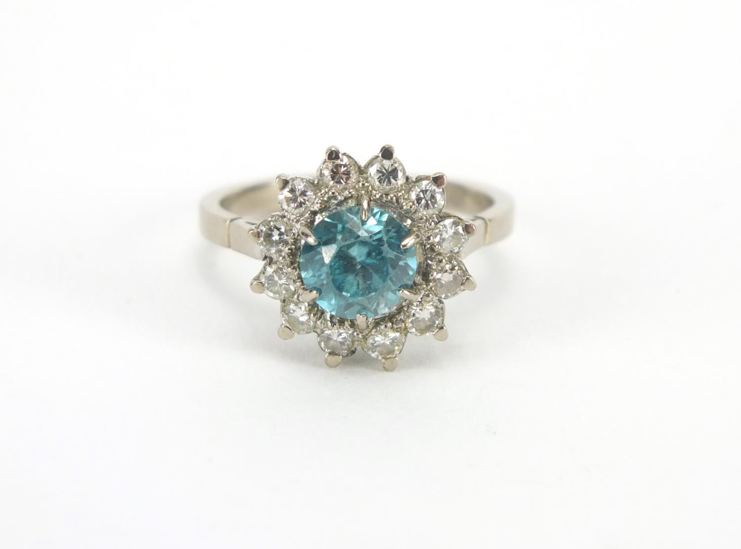 18ct white gold blue stone and diamond flower head ring, size L, approximate weight 5.0g : For extra - Image 2 of 5