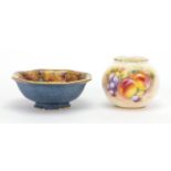 Royal Worcester porcelain vase and an octagonal footed dish, each hand painted with fruit, one by