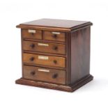 Mahogany five drawer table top collectors chest, 31cm H x 32.5cm x 26cm D : For extra condition