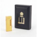 Dunhill gold plated and yellow enamel pocket lighter, with fitted box, 6.5cm high : For extra