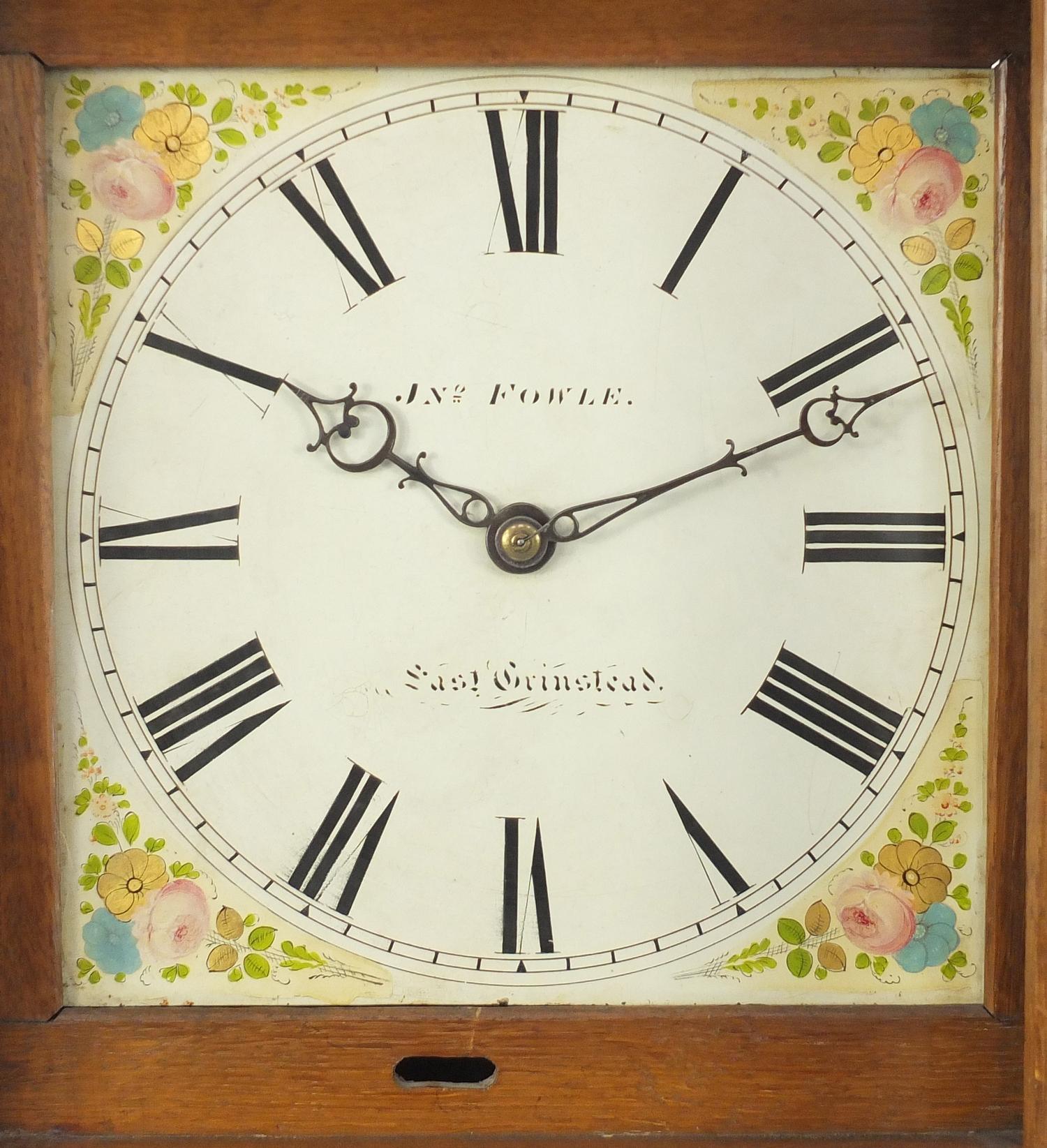 19th century oak case long case clock, the hand painted dial inscribed Fowle East Grinstead, 199cm - Image 2 of 7