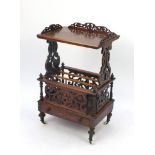 Victorian walnut Canterbury whatnot, with base drawer and fretwork panels, 88cm H x 56cm W x 40.