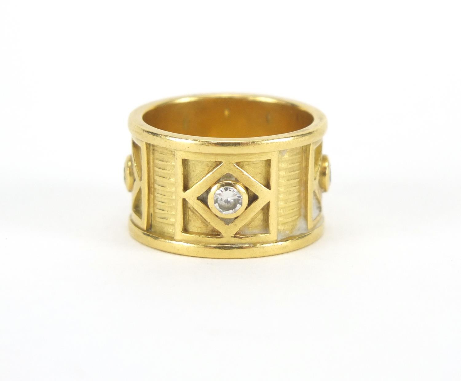 Designer 18ct gold diamond ring, stamped Gage FR, size O, approximate weight 10.7g : For extra - Image 2 of 4