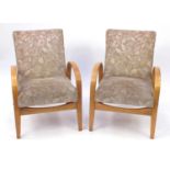 Pair of 1950's open armchairs with floral upholstery, each 79cm high : For extra condition reports