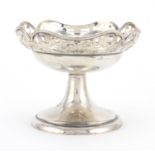 Silver pedestal bon bon dish pierced with flowers, JDWD Sheffield 1908, 10.5cm high x 13cm in