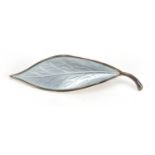 Norwegian 925s sterling silver and enamel leaf brooch by David Andersen, 7.5cm wide, approximate