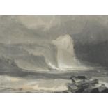 After Joseph Mallord William Turner - Coastal scene, heightened ink and wash, mounted and framed,