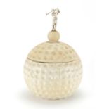 Vintage golf ball design ice bucket, mounted with a silvered golfer, registered design number 920927