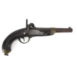 19th French Percussion pistol, the barrel engraved C DE 17-6NA, numbered 253, 36cm in length : For