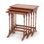 Nest of three yew occasional tables, with simulated bamboo legs, 58cm H x 54cm W x 35cm D : For