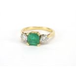 18ct gold emerald and diamond ring, size O, approximate weight 4.5g : For extra condition reports