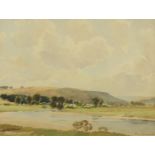 Percy Lancaster - River landscape, watercolour, inscribed verso, mounted and framed, 36.5cm x 28cm :