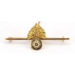 Military interest 18ct gold and enamel Royal Fusiliers Sweetheart brooch, 5.3cm wide, approximate