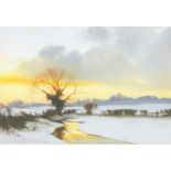Dennis Rothwell Bailey - A Calm Winter Day and Winter Westering Sun, pair of watercolour and