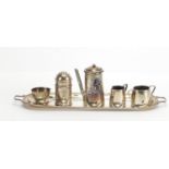 Miniature dolls house six piece tea service, L & S Birmingham 1906, the tray 14cm in length,