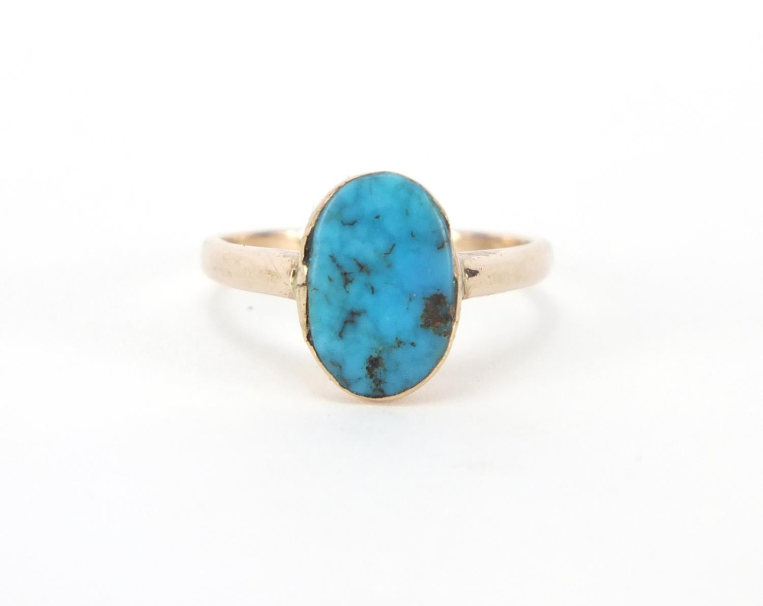 Murrle Bennett & Co 9ct gold and turquoise ring, size K, approximate weight 2.0g : For extra