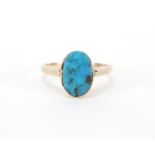 Murrle Bennett & Co 9ct gold and turquoise ring, size K, approximate weight 2.0g : For extra