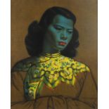 Tretchikoff - Chinese girl, vintage print in colour, label verso, mounted and framed, 59cm x