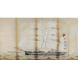 J Middleton - Annie Largie, ship on calm seas, 19th century watercolour and gouache on card, mounted