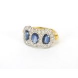 18ct gold sapphire and diamond ring, size O, approximate weight 5.6g : For extra condition reports