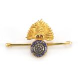 Military interest 15ct gold and enamel Royal Fusiliers Sweetheart brooch, 5.7cm wide, approximate