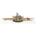 Military interest 15ct gold and enamel Gloucestershire Regiment Sweetheart brooch, 5cm wide,