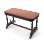 Mahogany library desk with tooled leather inset, bobbin turned supports and stretcher, 72cm H x