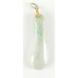 Chinese pale green jade carved fruit pendant, with unmarked gold mount and suspension loop, 6cm