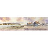 Christopher Hollick - Harbour scenes, pair of watercolours, mounted and framed, each 50cm x 28cm :