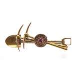 15ct gold South African miners brooch set with a ruby, housed in a Riasle & Rombach, Watchmaker,