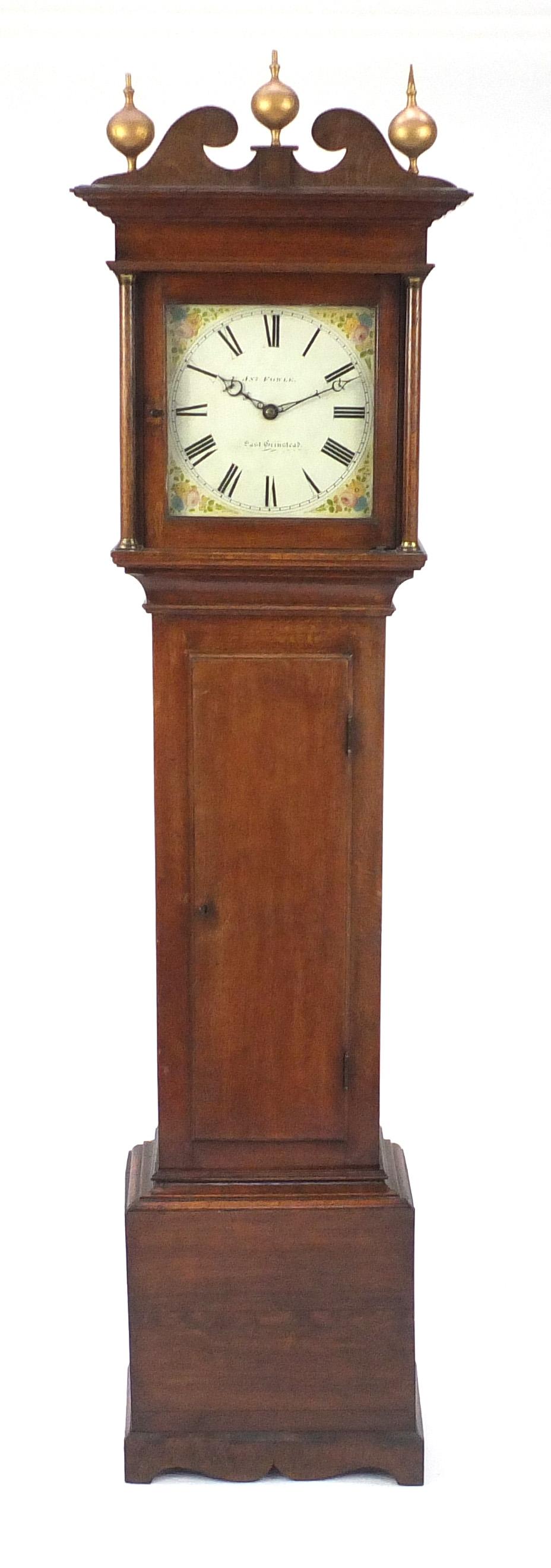 19th century oak case long case clock, the hand painted dial inscribed Fowle East Grinstead, 199cm