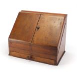 Victorian walnut slope front stationery box with fitted interior, 31cm H x 38.5cm W x 25.5cm D : For